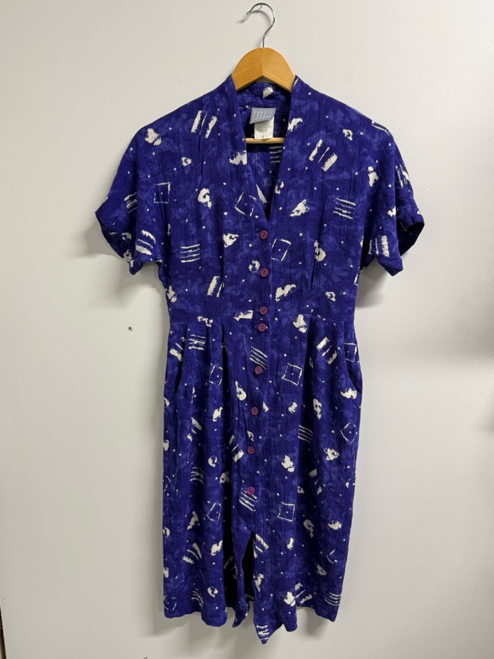 80s Rabbit Rabbit Rabbit Designs Purple Button-Front Short Sleeve Dress
